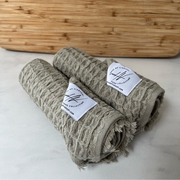 Waffle Hand Towel 2 pack Olive grey - Picture 3 of 3